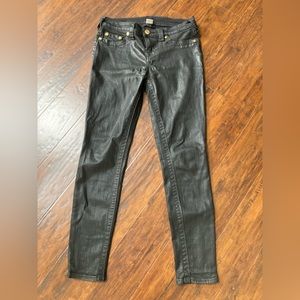 True Religion Halle Faux Leather Coated Black Skinny Jeans Pants